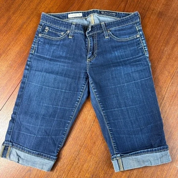 AG Adriano Goldschmied The Malibu Crop Pant Dark Wash Cuffed Denim Jeans 27R - Picture 2 of 12